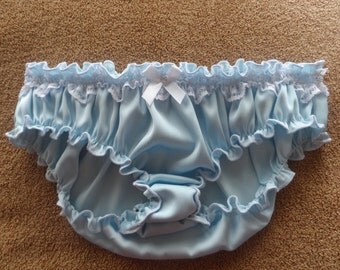 Blue Silk Ruffled Panties - Handmade
