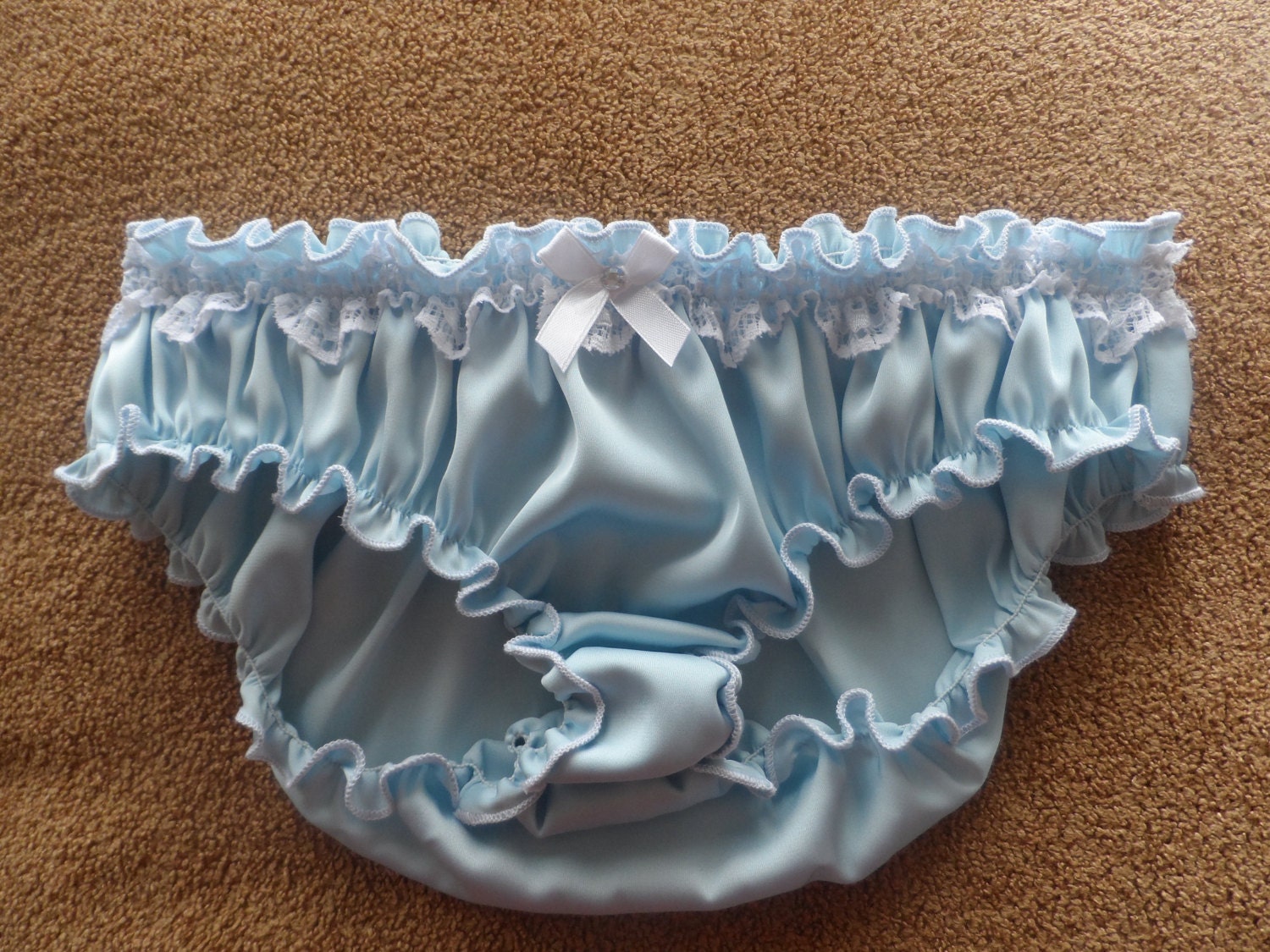 Blue Silk Ruffled Panties Handmade