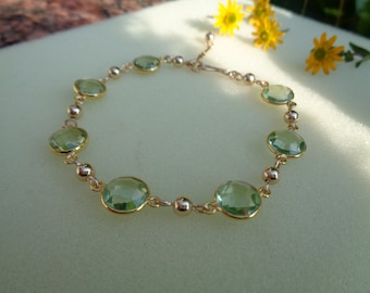 Gold Bracelet with green amethyst, 585 gold filled