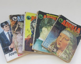Decorative Book Stack of Vintage Spanish Mini Books - Spanish Language