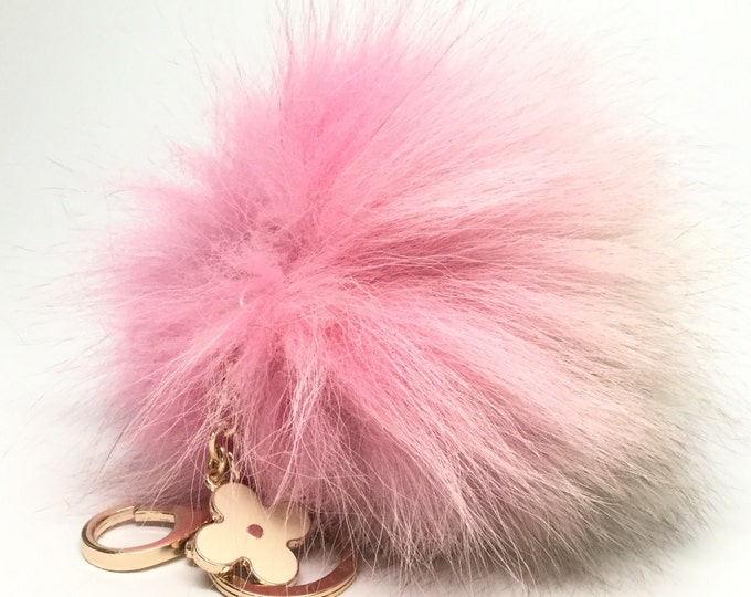 Not a Princess Punk Pom Teardrop Gradient Pink Fox Fur Pom Pom luxury bag pendant black flower clover charm keychain