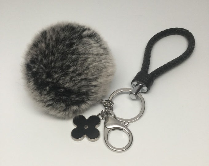 Car keychain fur pom pom puff ball bag rabbit key chain charm