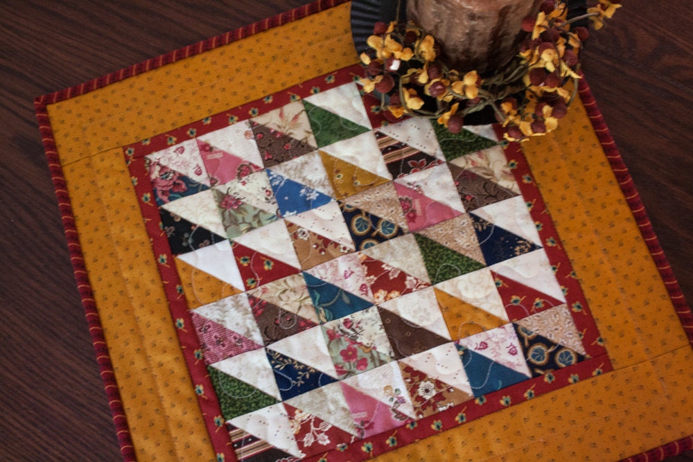 Quilted Table topper Primitive Country Cheddar Multicolored
