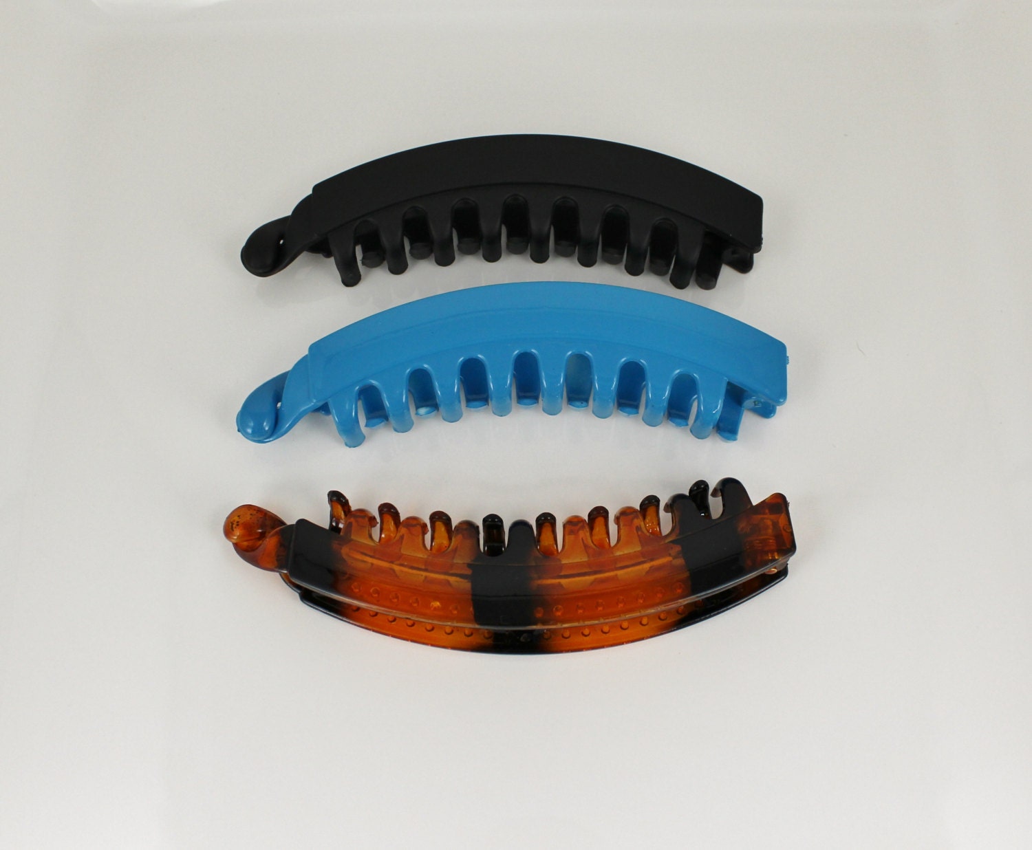 Black Brown Teal spring load lock banana hair slide grip clip