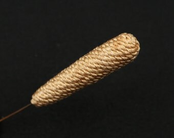 1900's-1910's Woven Wrapped Gold Colored Cord Cocoon Hat Pin, excellent condition, Top3-1/8" L X 3/8" W, Pin Section is 2" Long.