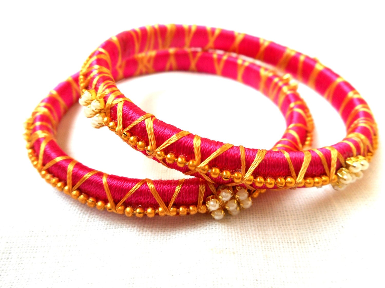 PINK silk thread bangles Indian silk thread bangles set of 2