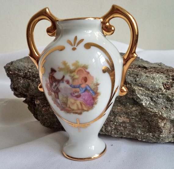 Vintage Limoges Mini Urn Vase gilded gilt 4 Fragonard