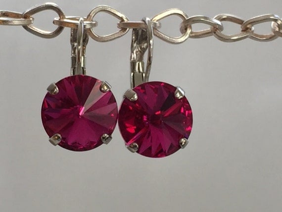 Fuchsia Crystal Earrings, Swarovski Fuchsia Earrings, Swarovski Pink Crystal Earrings, Bridesmaid Earrings
