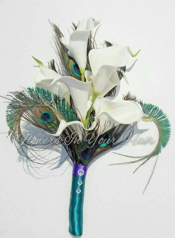 Peacock calla lilies bridesmaids' bouquet artificial flowers /keepsake ...