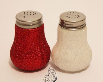 Glitter Salt & Pepper Shakers Set Red and White