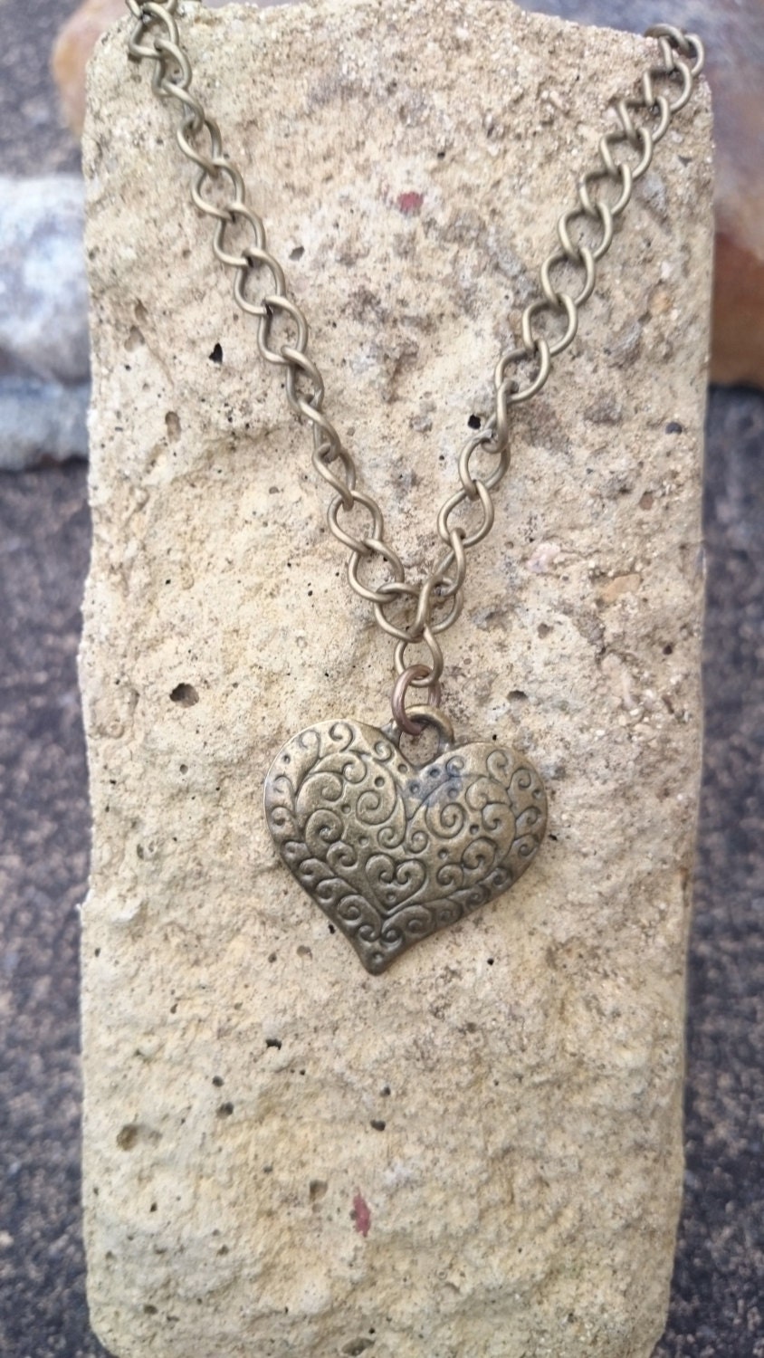Rustic bronze necklacebronze heart pendant by AndiyaCrafts on Etsy