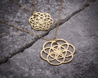 Geometric necklace, gold necklace, tree of life necklace, flower of life necklace, mandala necklace, everyday necklace, gift for her.