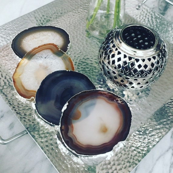 Silver Plated Natural Coasters