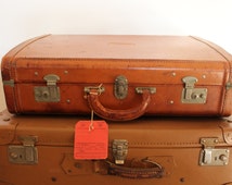 Quirky 1960s Dark Tan Leather Suitcase - with fabulous tapered shape ...