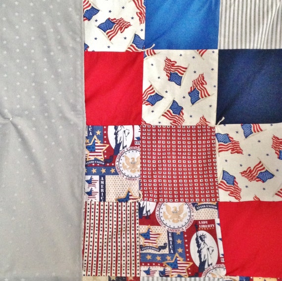 Americana Patriotic Patchwork Quilt Lap Quilt Fathers Day