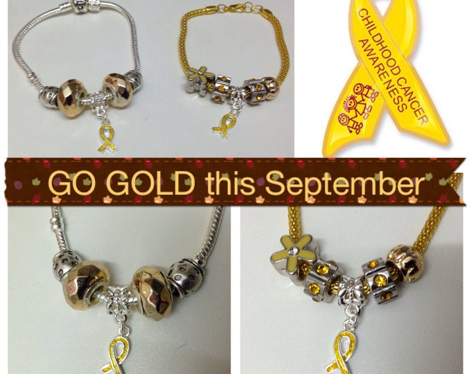 Go Gold for Childhood Cancer Awareness Month bracelet, children's cancer charity, September is childhood cancer awareness month, gogold