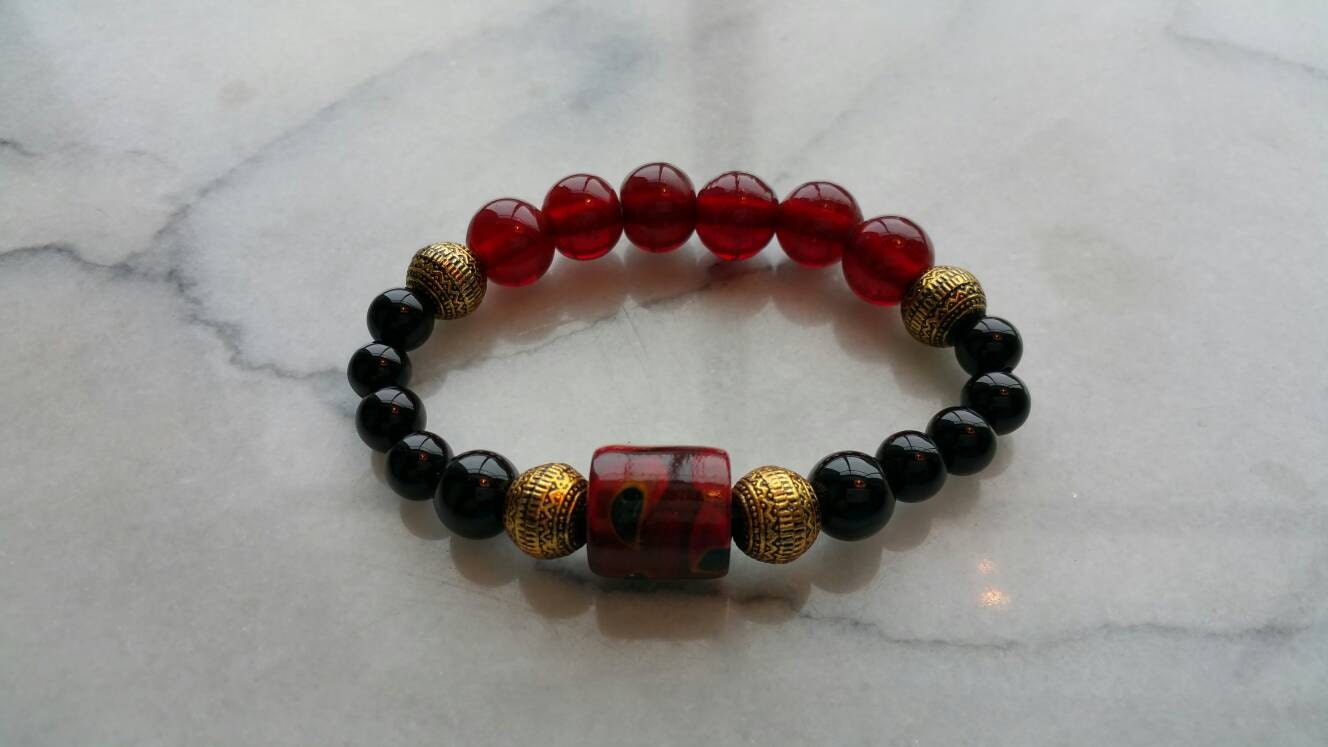 Black and Red Glass Beads with Gold and Handmade by WowItsPaper