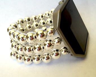 BandyLand™ Fitbit Blaze Band featuring silver chrome beads. Custom-made to fit, no-clasp, stretches over hand for easy wear and removal.