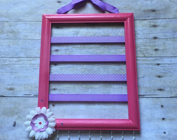 Pink and Lavender Bow and Headband Holder,  Hair bow holder, Jewelry Organizer, Pink-Purple Hair bow Storage, picture frame hair bow storage