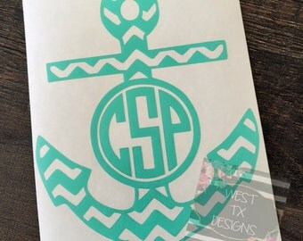Monogrammed Anchor | Chevron Anchor | Chevron Decal | Anchor Monogrammed Decal | Nautical | Car Decal | Yeti Decal | Laptop Decal