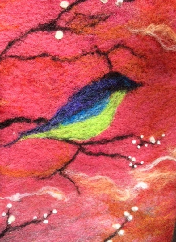 Wool felt birds wet felted needle felted wool fiber wall