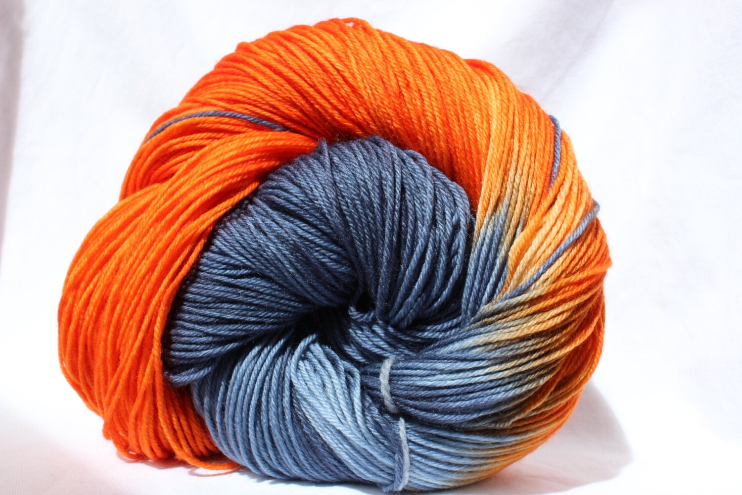 Hand dyed yarn orange / blue yarn fingering weight worsted