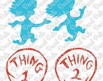 fcm svg png CUT files for Dr. Seuss' Thing 1 and Thing 2 silhouettes and badges