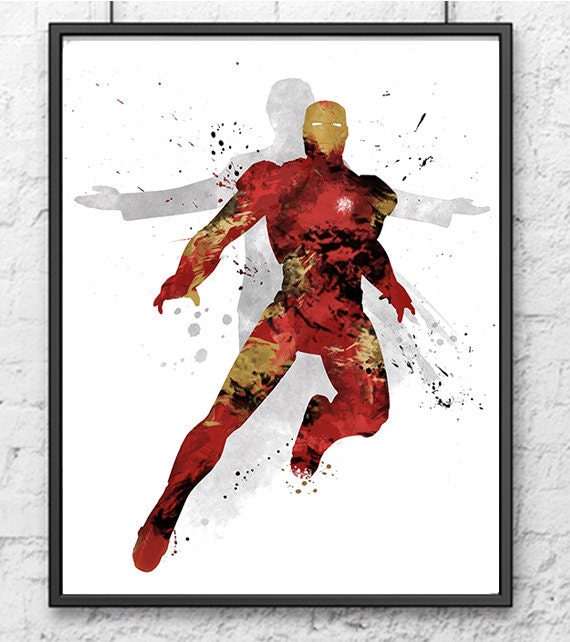 Iron Man Watercolor Print Avengers Art Superhero by gingerkidsart
