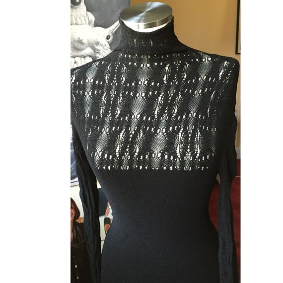 Stretch Lace Turtle Neck Top Black Lace Top by BellissimoFromItaly