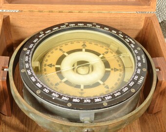 Vintage Ludolf Ship Compass with Oak Display Case