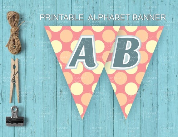 printable orange banner letters whole alphabet polka