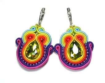 Pendientes soutache, arco iris pendientes, joyas orientales, boucles d'oreilles, pendientes soutache, aretes coloridos, regalo de San Valentín para ella