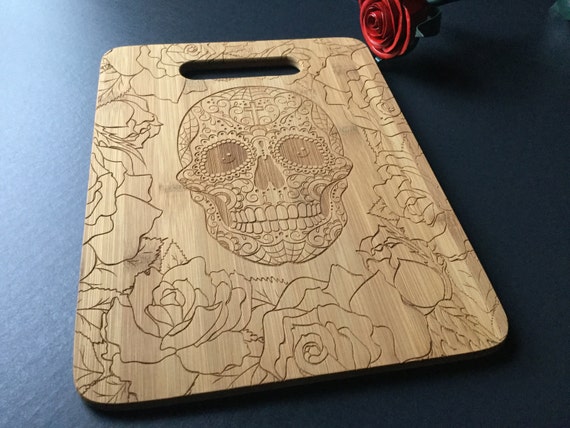 Personalized Laser Engraved Bamboo Cutting Board, Sugar Skull, Day of The Dead, Dia de Los Muertos, House Warming Gift, Gift for Her