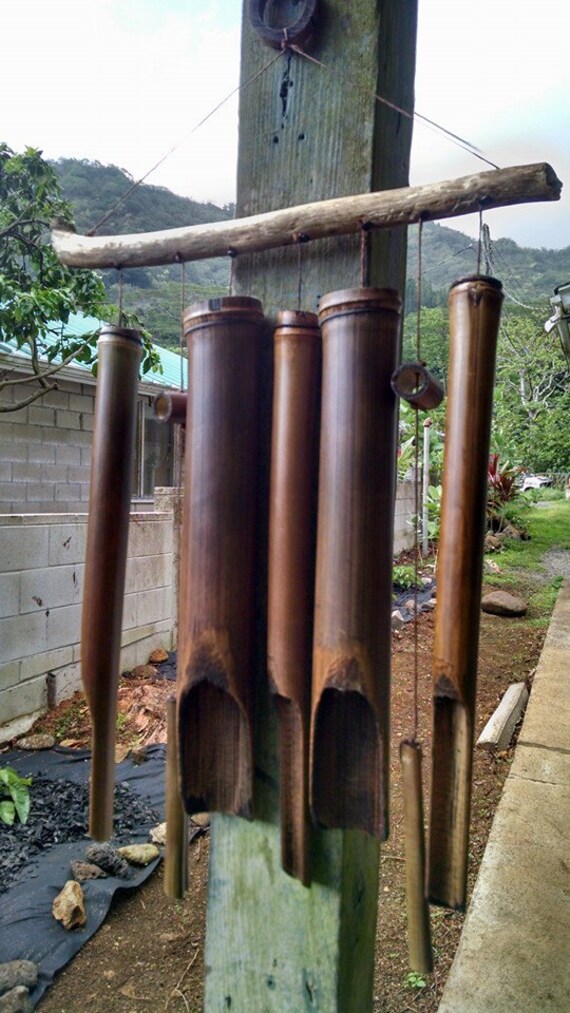 Hawaiian bamboo and driftwood wind chime by Kalikascardsandgifts