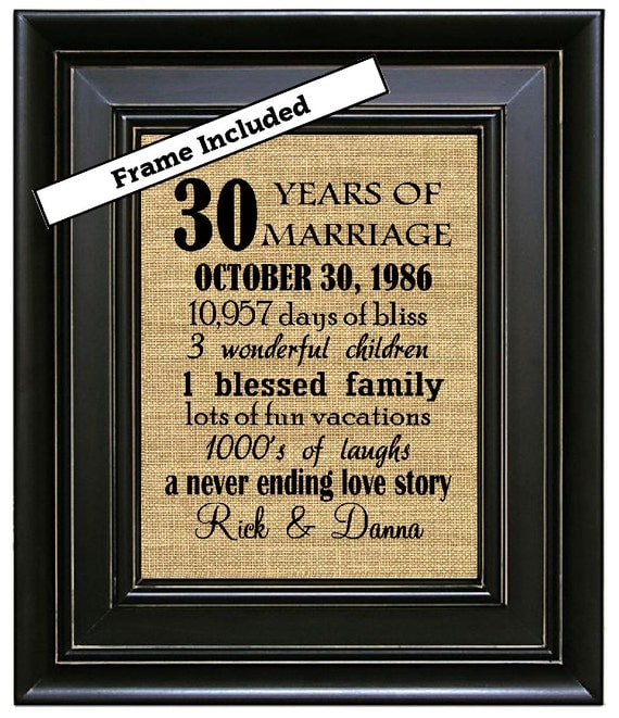 FRAMED 30th Wedding Anniversary Gift 30th by BurlapNGlass ...