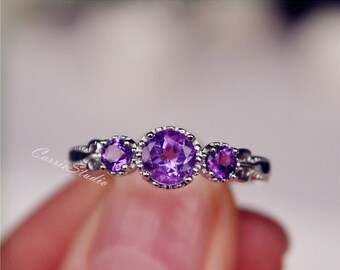 Antique Delicate Natural Amethyst Ring Amethyst Engagement Ring Wedding Ring Sterling Silver Ring Anniversary Ring Birthday Present/Gift