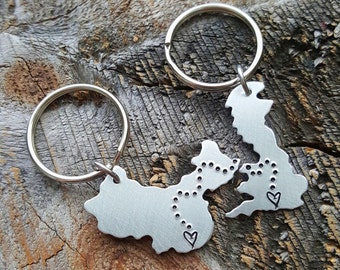 Custom Keychain Set ANY State hand stamped gift long distance relationship gift couples gift United Kingdom China Keychain Best Friends Gift