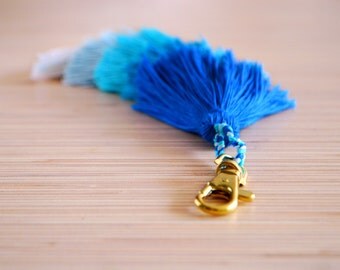 Tassel keychain Tassel bag charm Pom pom key chain Turquoise tassel bag charms Bag accessories Boho accessories Handbag charm Tassel clip