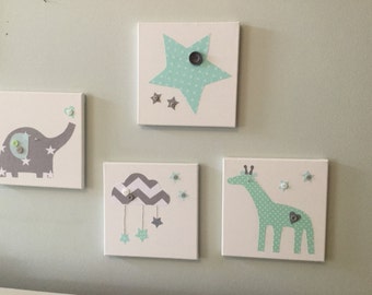 canvases nursery mint green grey elephant giraffe star bunting cushion covers & Bunting nursery chevron modern contemporary vintage