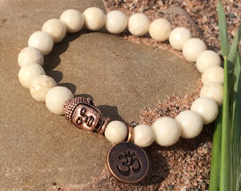Natural Gemstone Zen,Petrification Wood Beads,Meditation Yoga,Minimalist Bracelet,Antique Copper Yoga,Om Mantra Chant,Gemstone Boho,Quebec