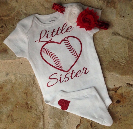 Baby girl baseball outfit Little sister baseball bodysuit