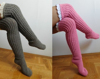 CROCHET PATTERN Knee Socks, Over the knee socks, Knee high socks with lace tops, PDF , Instant download N.201