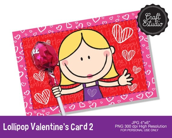 Lollipop Valentines Card Valentine love heart card High