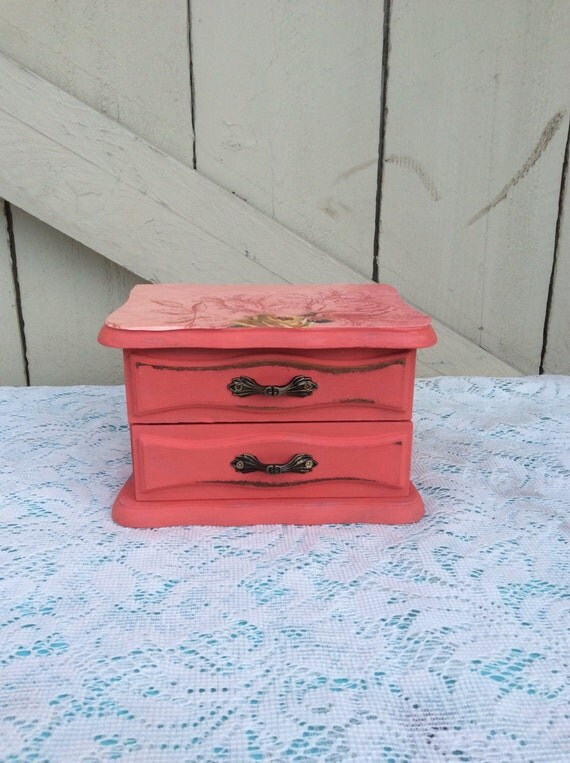 Funky Shabby Chic Jewelry Box With A Lovely by vintageauntalice