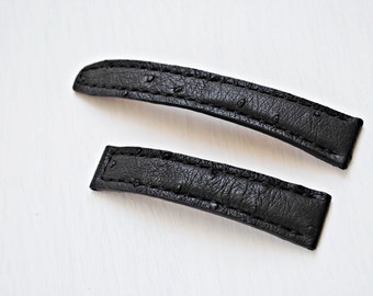 Baume et Mercier Black Leather Watch Strap Ostrich- custom made. Panerai Watch Strap Omega Watch Strap Seiko Watch Strap Tissot Watch Strap