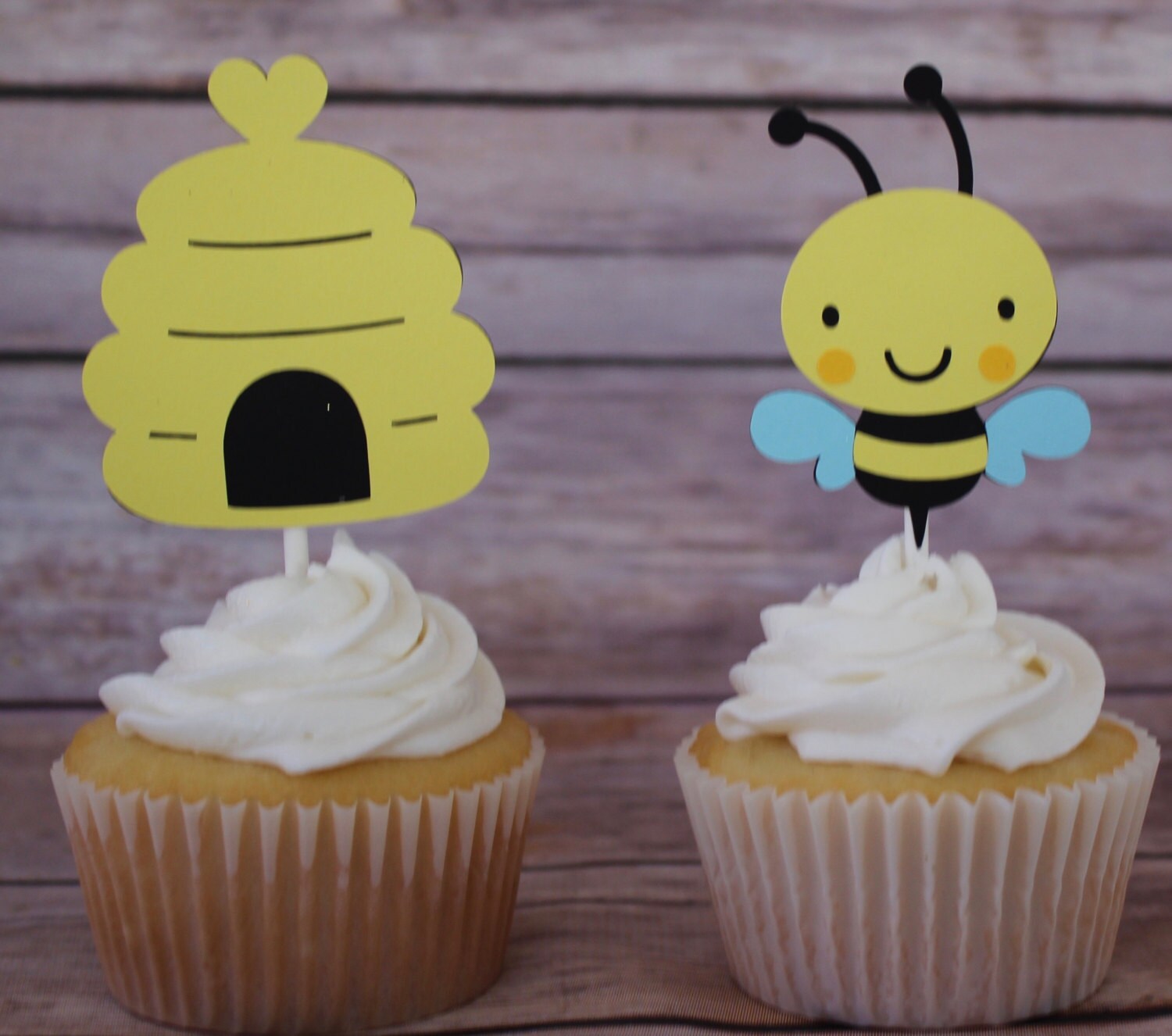 Bumble bee party cupcake toppers bee cupcake toppers by KbPaperCo