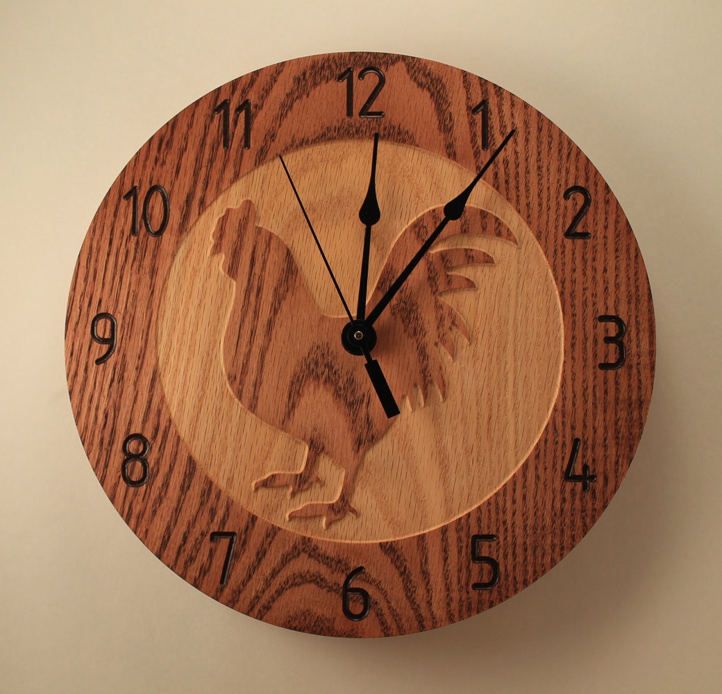 Oak Rooster Clock Chicken Clock Kitchen Clock Wall Clock Wood   Il Fullxfull.919907077 9qd3 