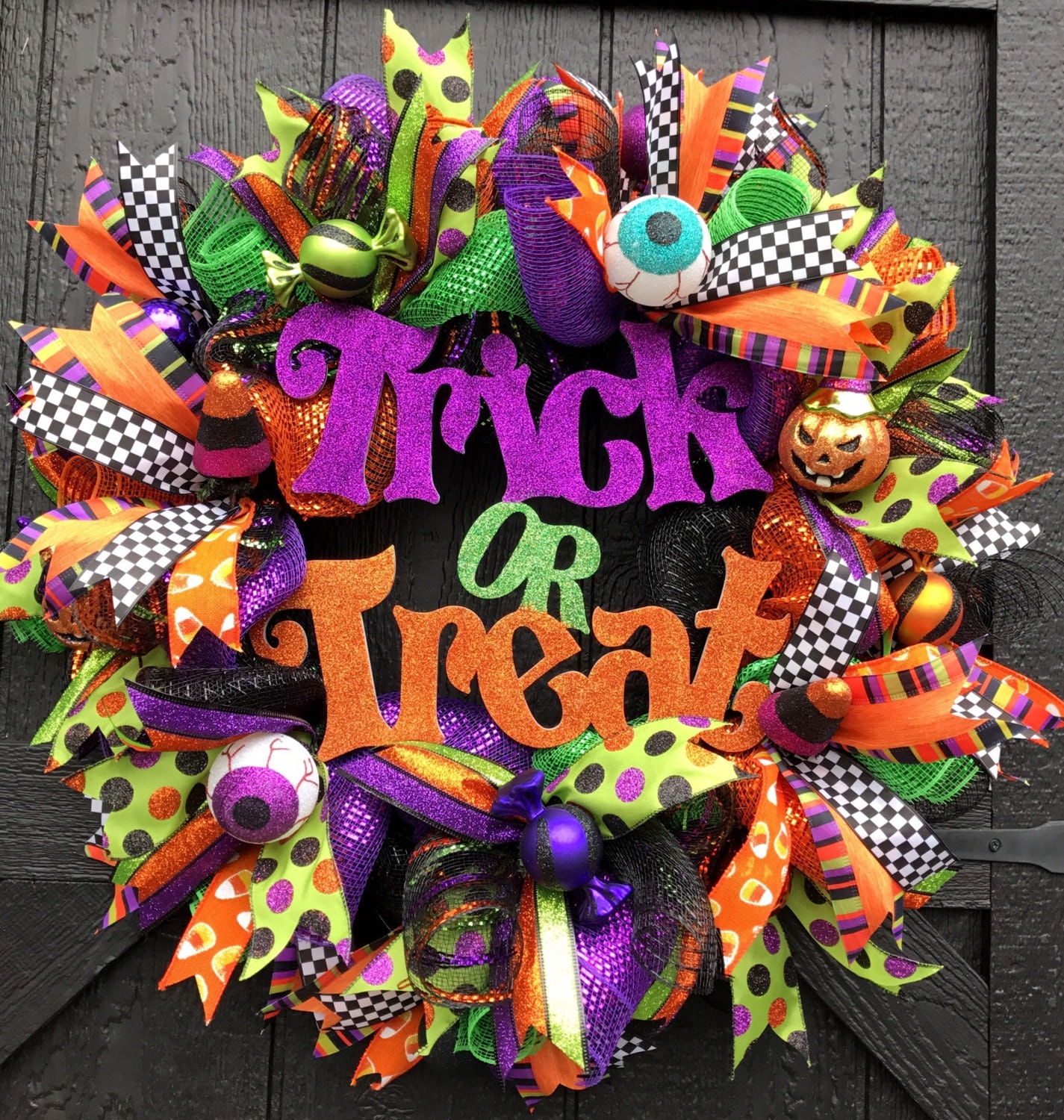 Halloween Trick or Treat Deco Mesh Door Wreath Halloween