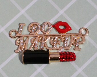 I Do Makeup alloy flatback charm/gold/red/rhinestones/craft supply