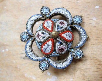 Mosaic brooch Millefiori antique Italy